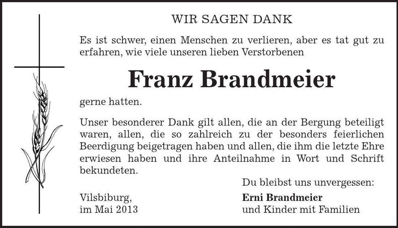Traueranzeige Franz Brandmeier
