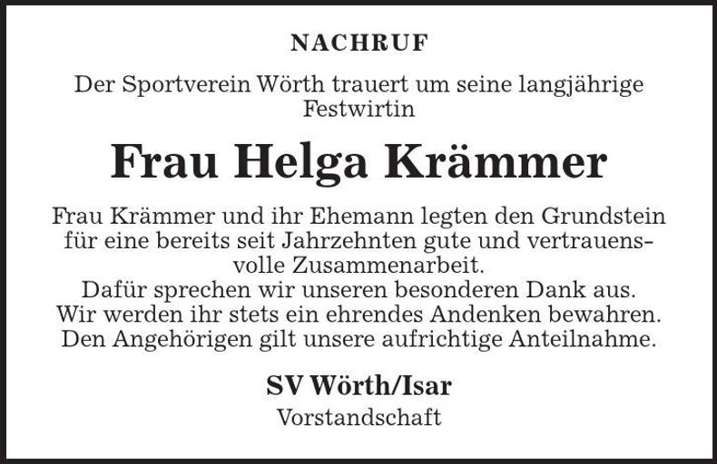 Traueranzeige Helga Krämmer