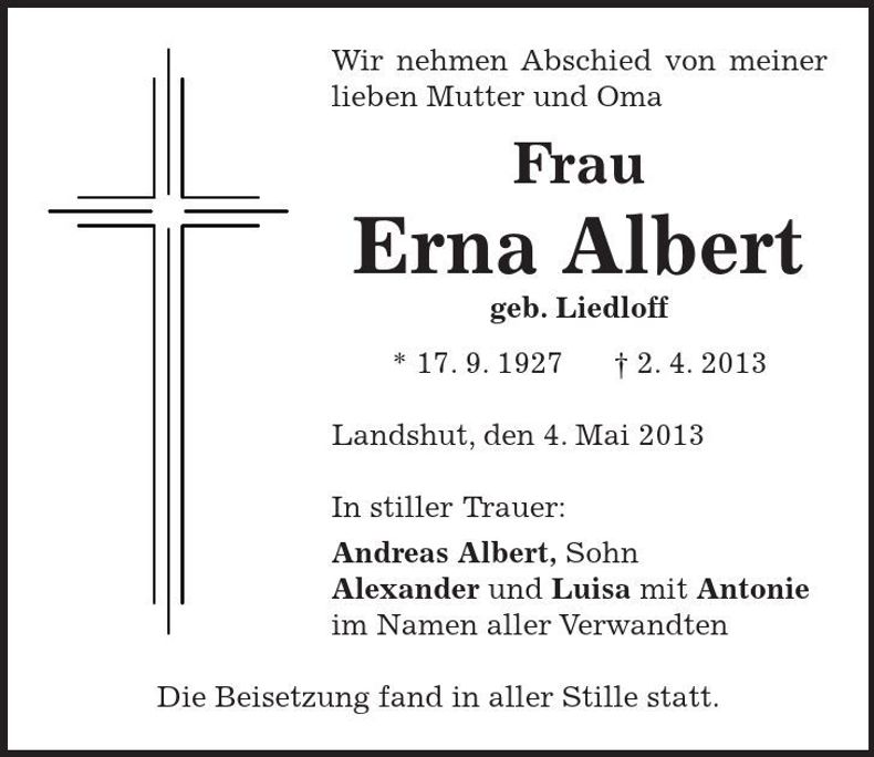 Traueranzeige Erna Albert