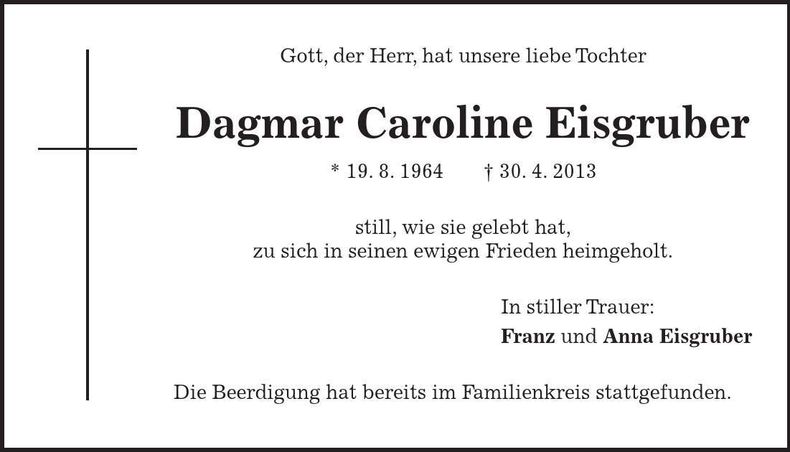 Traueranzeige Dagmar Caroline Eisgruber