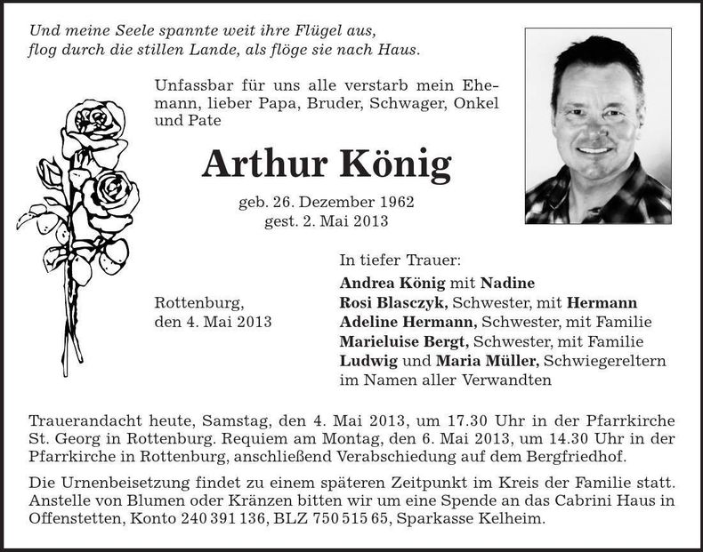 Traueranzeige Arthur König