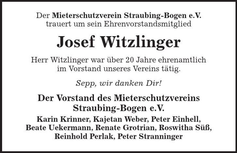 Traueranzeige Josef Witzlinger