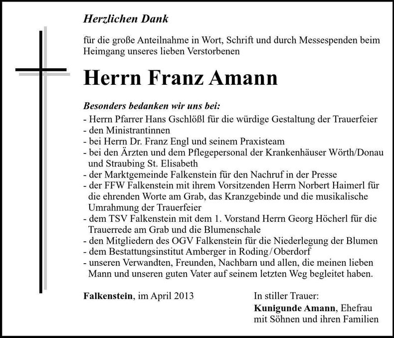 Traueranzeige Franz Amann