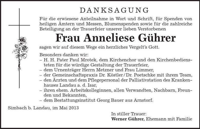 Traueranzeige Anneliese Gührer