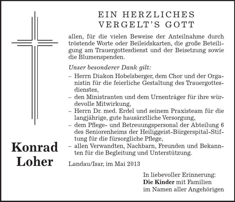 Traueranzeige Konrad Loher