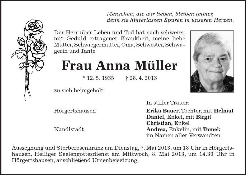 Traueranzeige Anna Müller