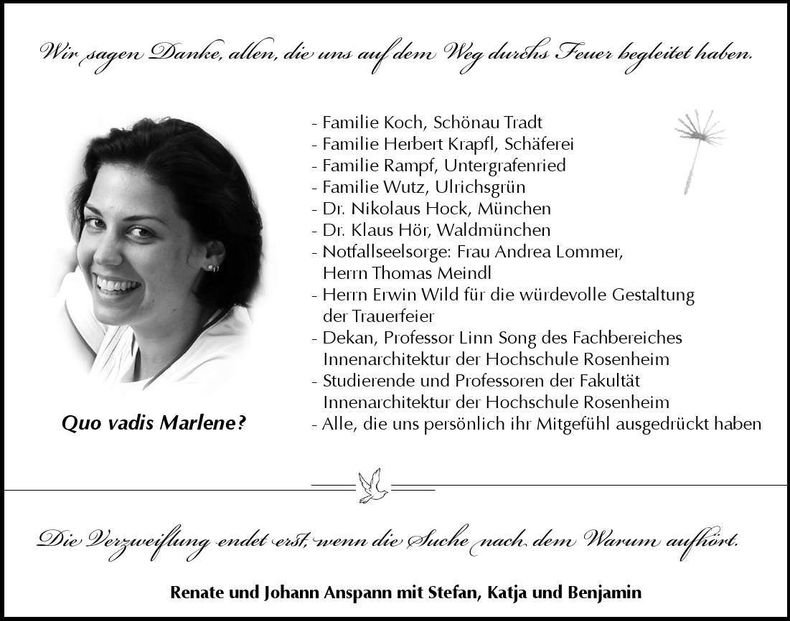 Traueranzeige Marlene Anspann