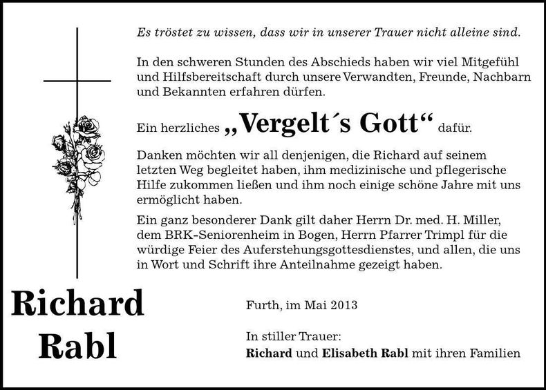 Traueranzeige Richard Rabl