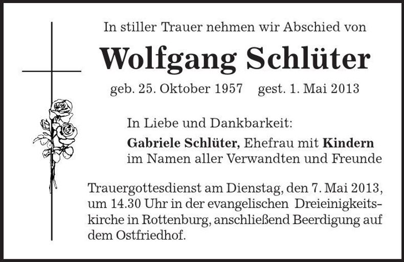 Traueranzeige Wolfgang Schlüter