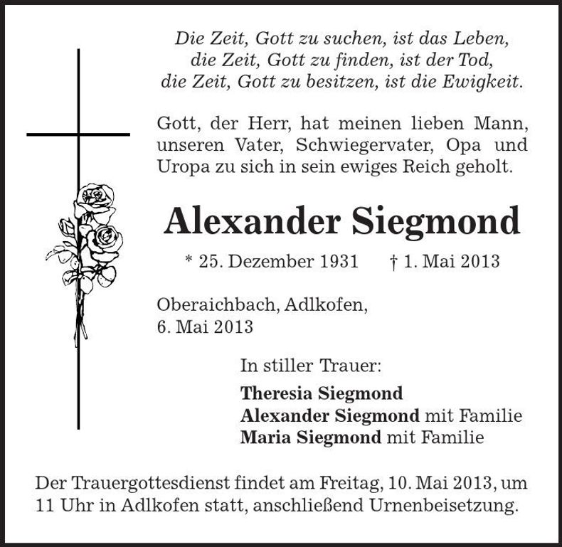 Traueranzeige Alexander Siegmond