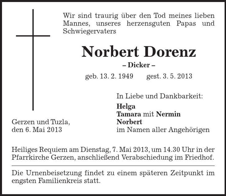 Traueranzeige Norbert Dorenz