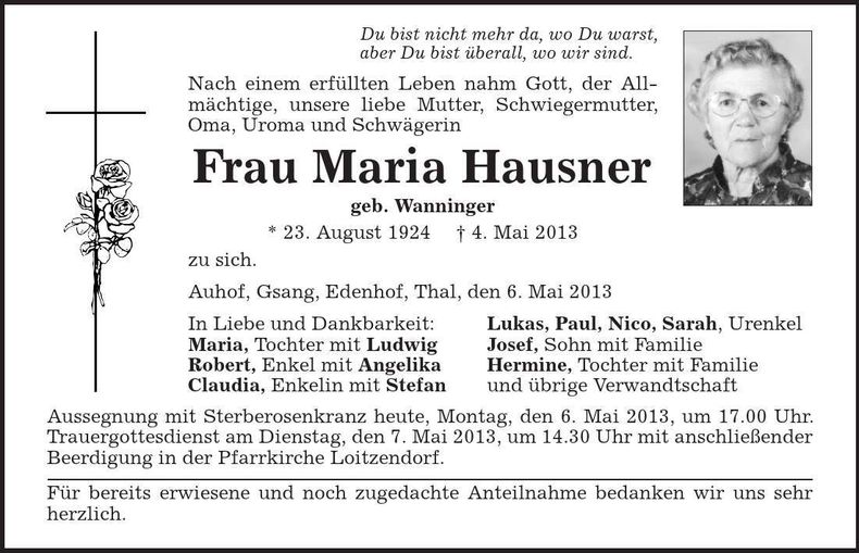 Traueranzeige Robert Daiminger