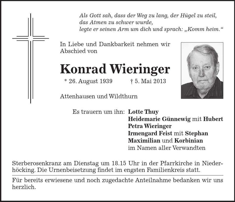 Traueranzeige Konrad Wieringer