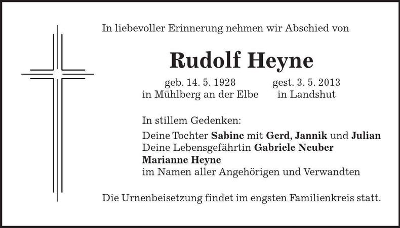 Traueranzeige Rudolf Heyne