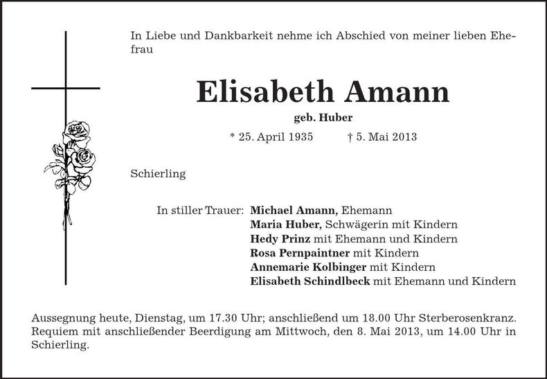 Traueranzeige Elisabeth Amann