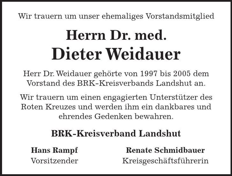 Traueranzeige Dr. med. Dieter Weidauer