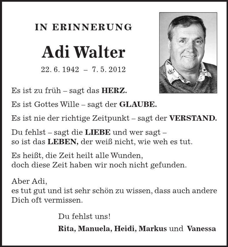 Traueranzeige Adi Walter