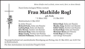 Traueranzeige Mathilde Rogl