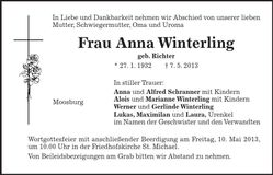 Traueranzeige Anna Winterling