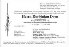 Traueranzeige Korbinian Dorn