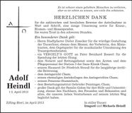 Traueranzeige Adolf Heindl