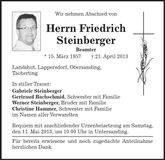 Traueranzeige Friedrich Steinberger
