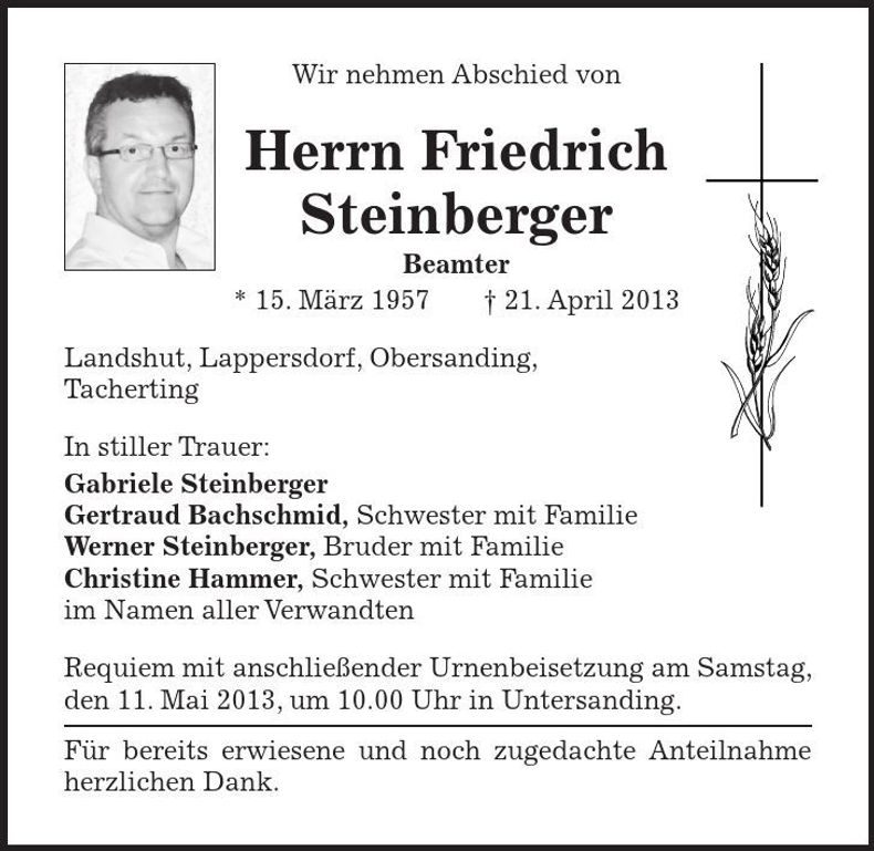 Traueranzeige Friedrich Steinberger