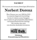 Traueranzeige Norbert Dorenz