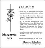Traueranzeige Magareta Lux