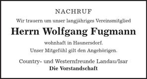 Traueranzeige Wolfgang Fugmann
