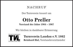 Traueranzeige Otto Preller