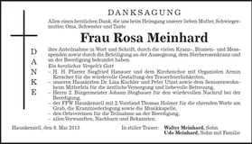Traueranzeige Rosa Meinhard