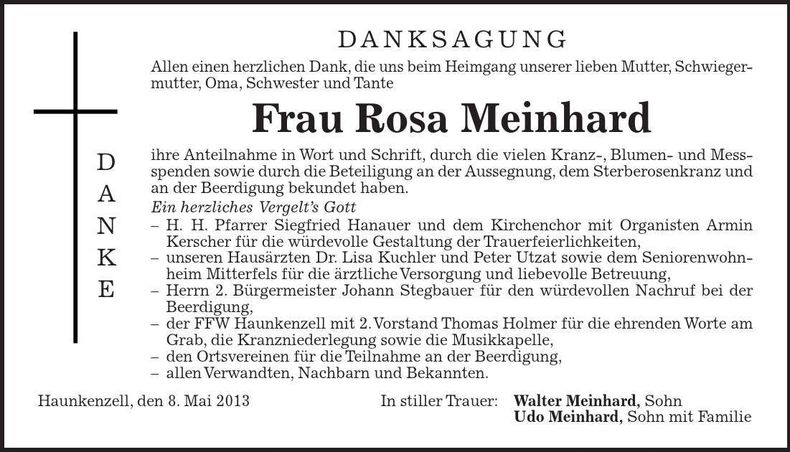 Traueranzeige Rosa Meinhard