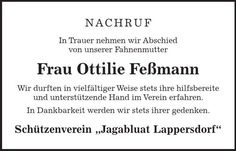 Traueranzeige Ottilie Feßmann