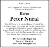 Traueranzeige Peter Nural
