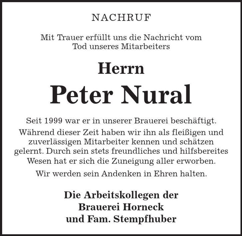 Traueranzeige Peter Nural