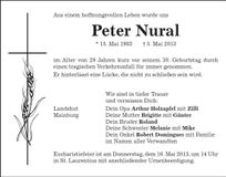 Traueranzeige Peter Nural