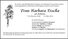 Traueranzeige Barbara Trocha