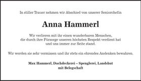 Traueranzeige Anna Hammerl