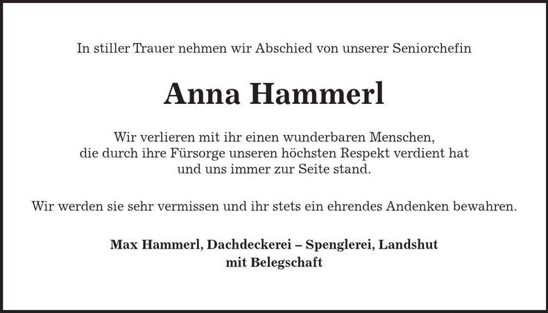 Traueranzeige Anna Hammerl