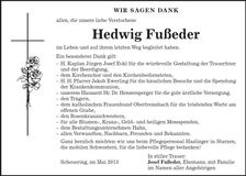 Traueranzeige Hedwig Fußeder