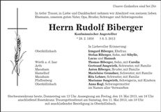 Traueranzeige Rudolf Biberger