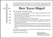 Traueranzeige Xaver Högerl