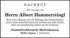 Traueranzeige Albert Hammerstingl