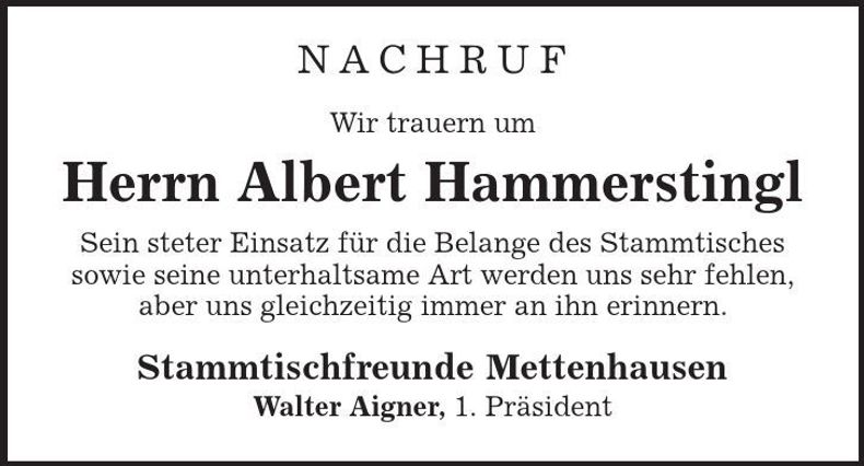 Traueranzeige Albert Hammerstingl