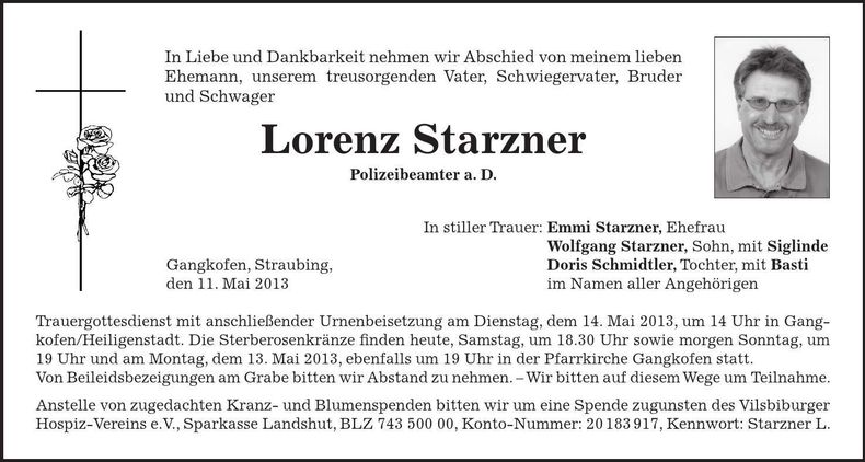 Traueranzeige Lorenz Starzner