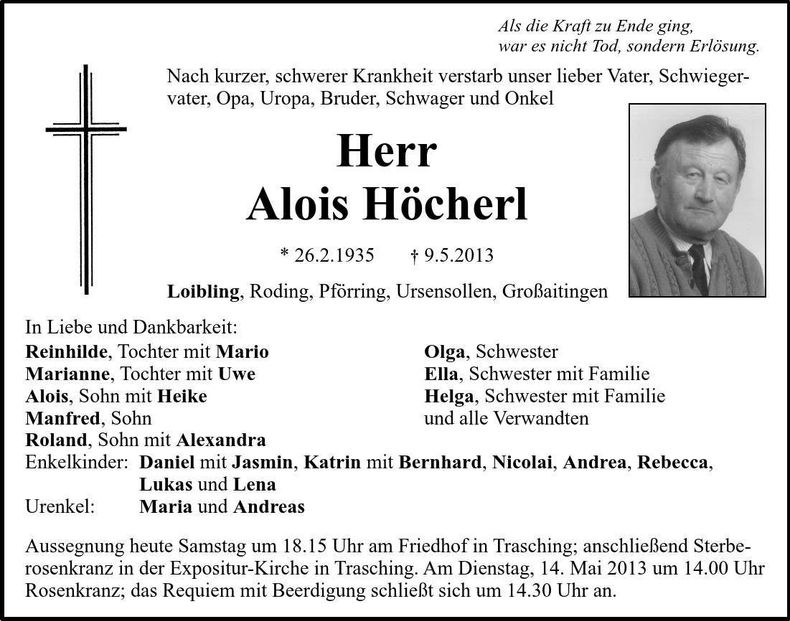Traueranzeige Alois Höcherl