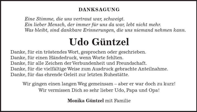 Traueranzeige Udo Güntzel