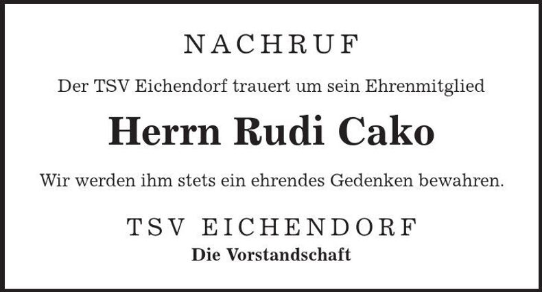 Traueranzeige Rudi Cako