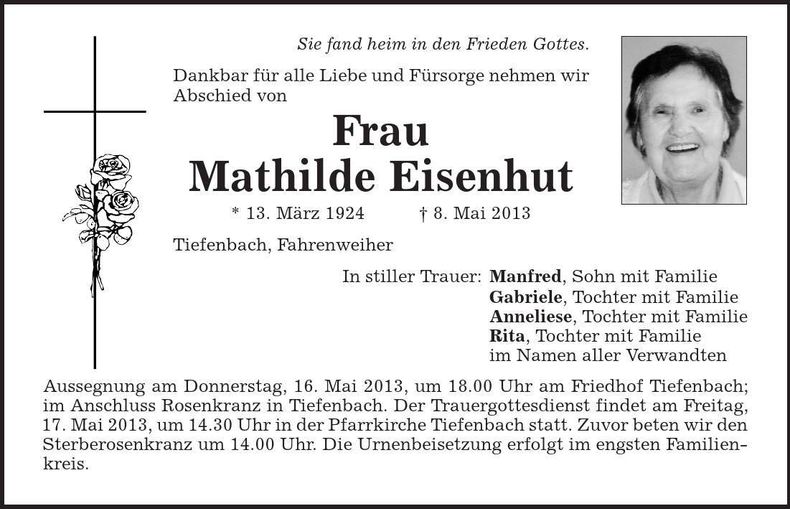 Traueranzeige Mathilda Eisenhut